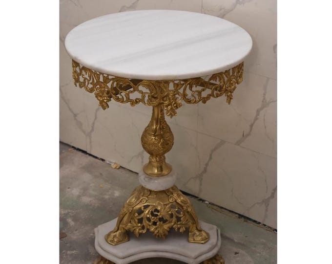 French Empire Bronze Marble Table: Painted Gilded Palace Decor