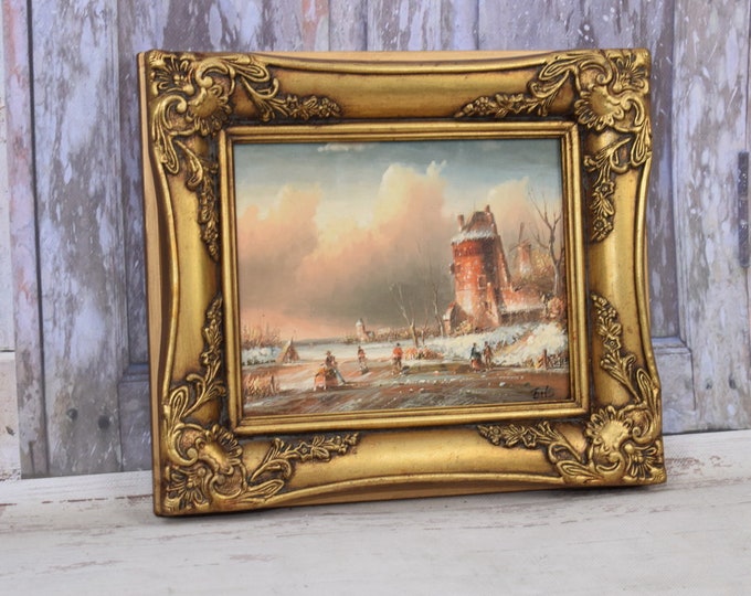 Wonderful Large Painting Winter Landscape - Painting with Golden Frame - Painting Art Work - Wall Decor - Amazing Home Decor