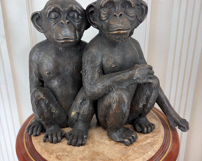 Vintage Bronze Two Monkeys Sculpture – Little Friends Figure – Patinated Animal Statue – Unique Decorative Art
