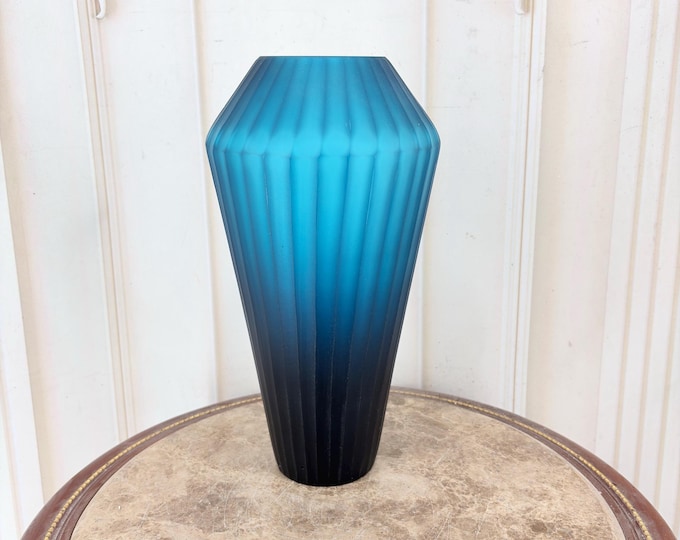 Vintage Blue and Black Art Glass Vase - Heavy Decorative Glass - Modernist Style, Signed