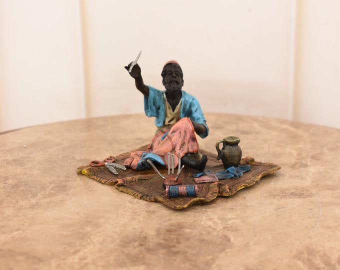 Vienna Bronze Style Arab Tailor Figurine – Signed Hand Painted Sculpture