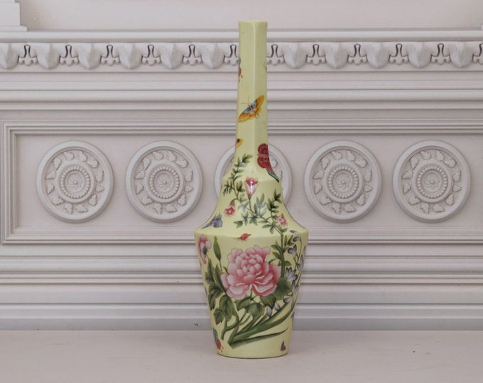 Large Green Porcelain Flower Pot - Painted Vase Porcelain - Foundry Mark - Porcelain Flowers Ornaments - Home Decor - Gift for Wedding