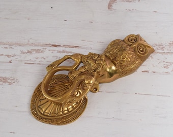 Large Brass Door Knocker Owl - Solid and Heavy - Door Decor - Unique Goldene Door Knocker - Owl Statue - Home and Garden Decor
