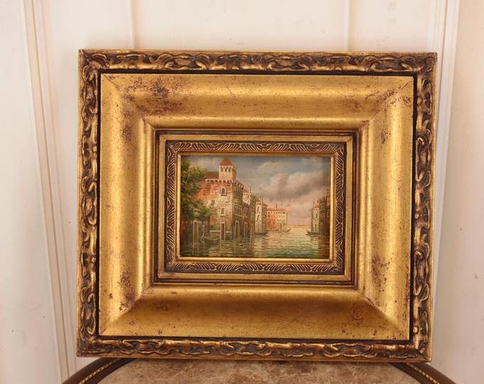 Venice Canal Painting – Italian Cityscape Art in Golden Frame