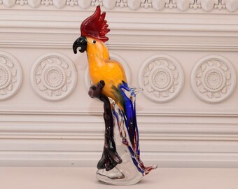 ムラーノスタイルの大きなガラスのオウムの像 - イタリアのホーム