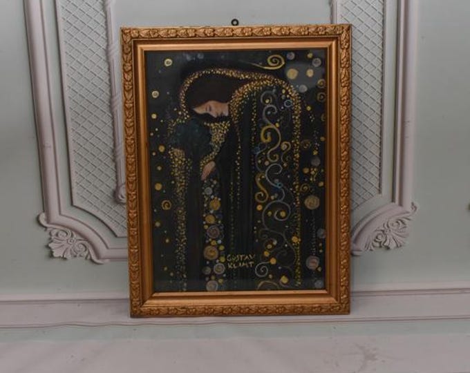 Klimt Style Pastel Painting: Vintage Austrian Art on Glass