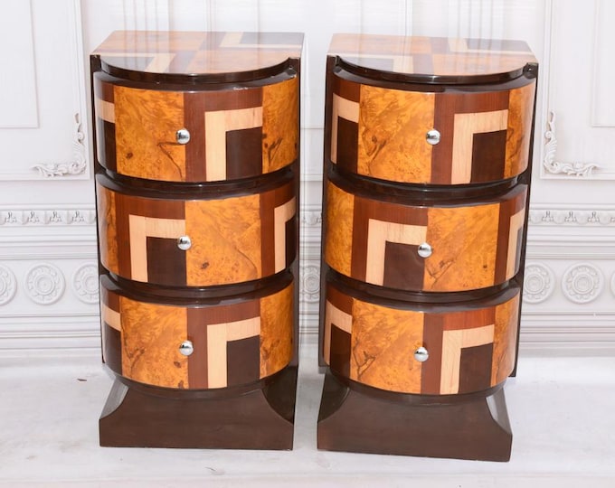 Art Deco Bedside Tables - Art Deco Table - Bent Wood Night Stand - Chest of Drawers - Wooden Table - Home Decor - Bedroom Decor