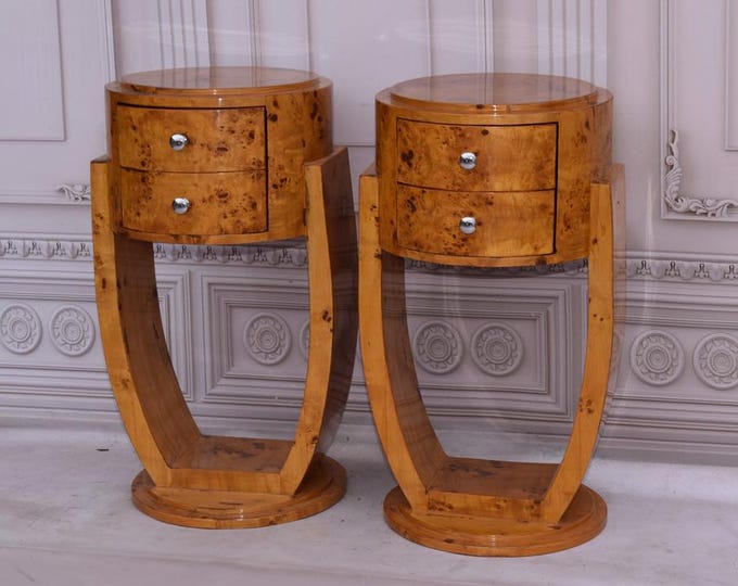Art Deco Bedside Tables - Art Deco Table - Bent Wood Night Stand - Two Chest of Drawers - Wooden Table - Home Decor - Vintage Gift Decor