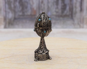 Handmade Silver Antique Egg: Tsar Old Silver Collector Item
