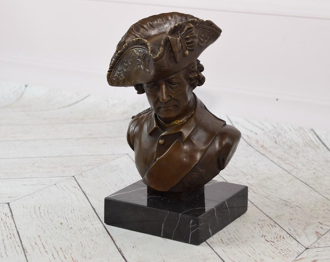 Bust King Frederick II Bronze Statue - William II Hohenzollern Sculpture - Exclusive Gift on Marble Base -