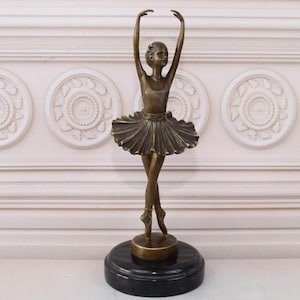 Young Ballerina Bronze Statue on Marble Base - Dancer in Dress Sculpture  - Dance Trophy - Dancing Woman - Home Decor - Gift Idea