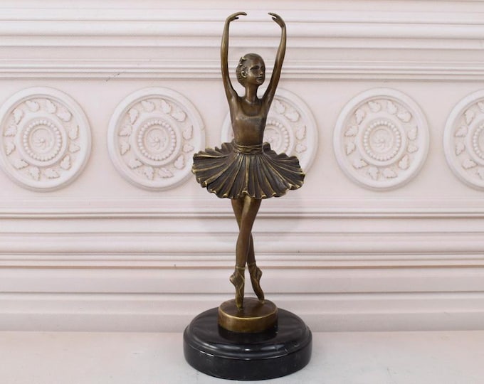 Young Ballerina Bronze Statue on Marble Base - Dancer in Dress Sculpture  - Dance Trophy - Dancing Woman - Home Decor - Gift Idea