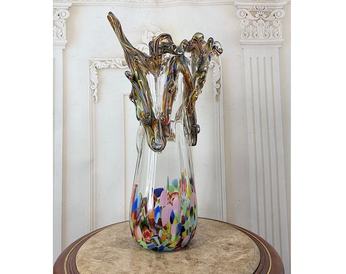 Vintage Italian Art Glass Vase - Thick Multicolor Glass - Unique Decorative Vase