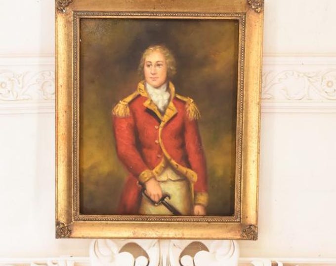 Vintage French General Oil Painting on Wood Panel – Classical Military Portrait, Gold Frame