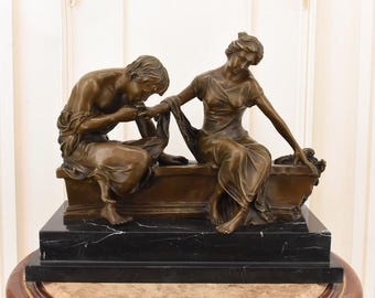 Bronze Loving Couple Statue: Mythology- Sculpture on Marble Base
