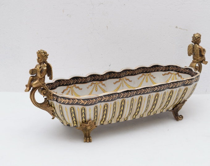 Porcelain bowl - bronze ornaments angels - plateau porcelain vintage - luxury bowl -