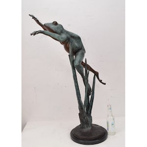 Jumping Frog Bronze Statue - Amazing Garden Statue - Funny Bronze Frog - Sculpture Bronze - Richly Decorated for Garden - Gift Idea
