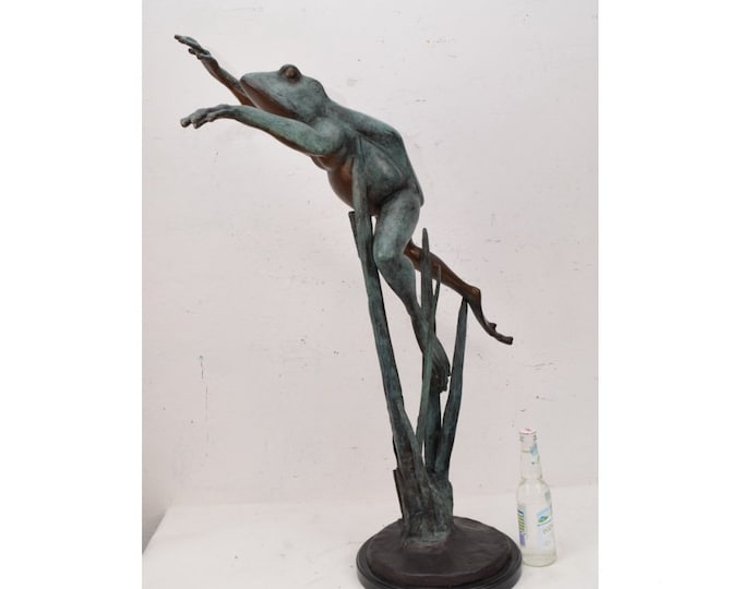 Jumping Frog Bronze Statue - Amazing Garden Statue - Funny Bronze Frog - Sculpture Bronze - Richly Decorated for Garden - Gift Idea