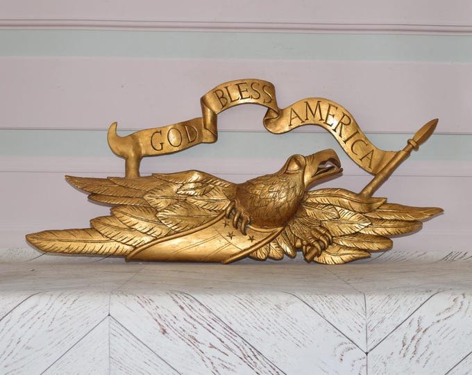 God Bless America - Golden Eagle Statue - American Eagle Wall Hanging - Patriotic Home Decor - Wall Art US Statue - Gift Idea