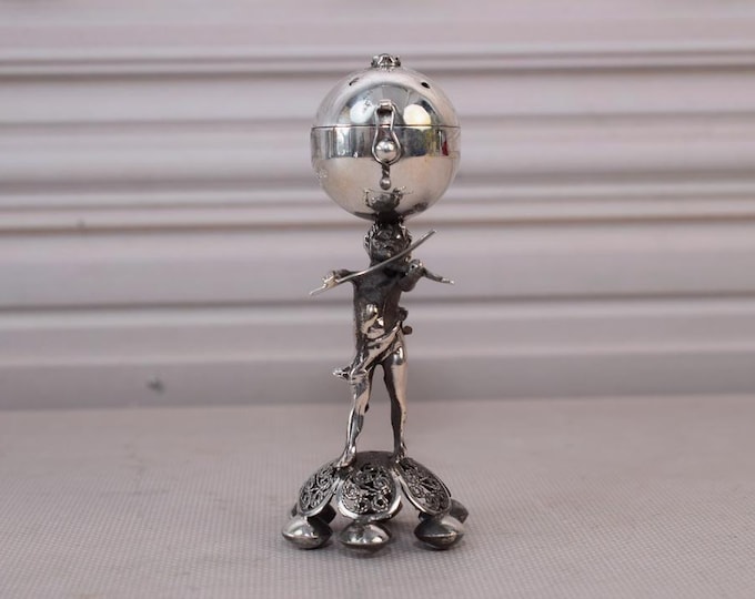 Antique Silver Casket - Old Salt and Pepper Box - Young Boy Tsar Silver - Russia  - Besamin Silver - Playing on Violin Bou - Collector Item