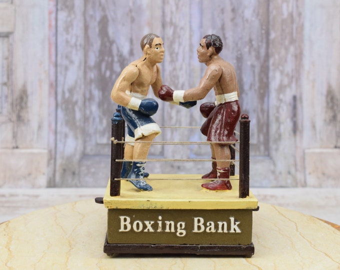 Vintage Cast Iron Boxing Bank – Two Boxers Money Box, Home Decor