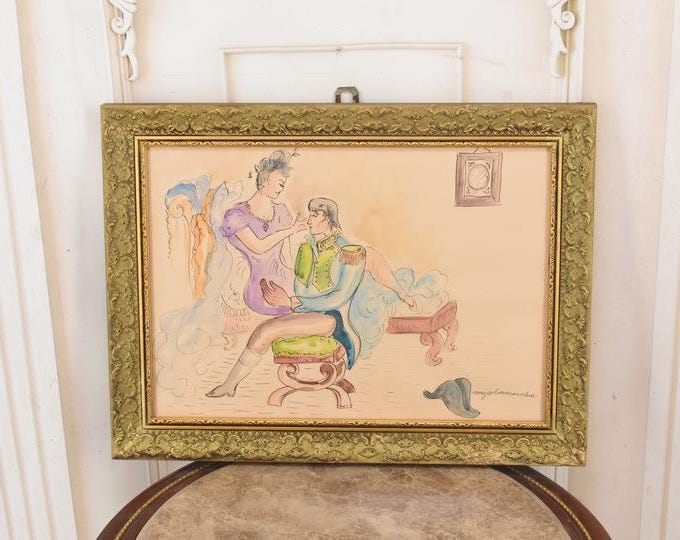 Maja Berezowska – Embracing Lovers – Intimate Couple – Watercolor & Ink on Paper – Vintage Artwork