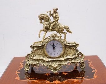 Luxury Brass Table Clock with Hunter on Horse - Fireplace Clock - Art Nouveau Style Clock - Exclusive Gift Idea