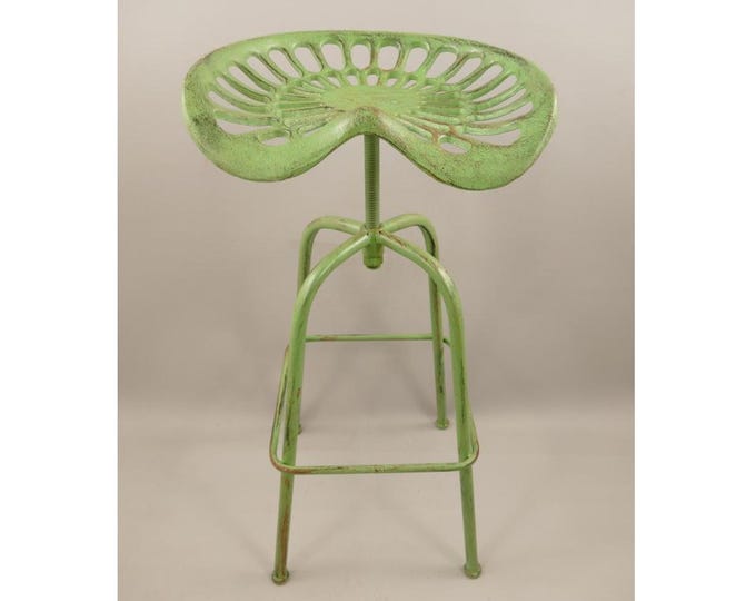 Green Industrial Tractor Seat Stool: Rustic Cast Iron Bar Chair