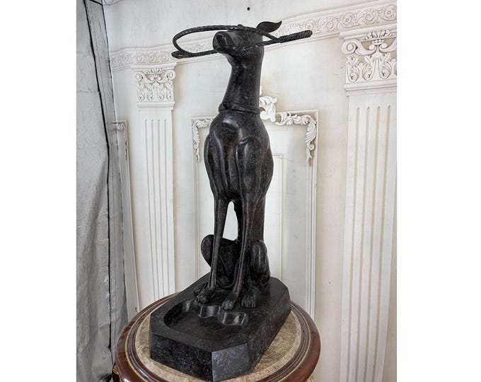 Antique Bronze Greyhound Umbrella Stand – French Dog Sculpture, Cane Holder