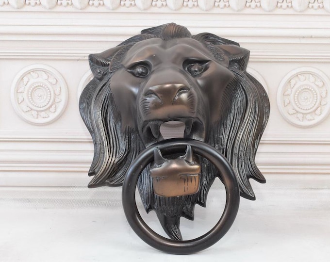 Exclusive Dark Aluminum Door Knocker - Head Lion - Vintage Style - Home and Garden Decoration - Housewarming Gift