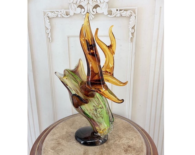 Murano Style Deer Head Vase - Thick Colorful Glass Vase - Vintage Hunting Decor - Stag Head Art Glass - Unique Statement Piece