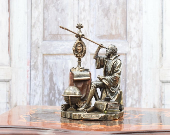 Galileo with Telescope Statue - Galilei Figurine Astronomy - Decorative Statue - Home Decor - Richly Decorated