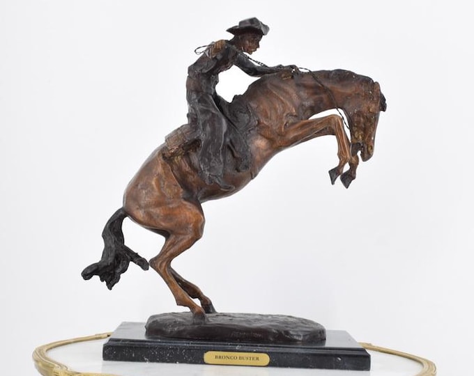 Bronze Rodeo Cowboy on Bucking Horse – Western Sculpture – Rustic Cowboy Figurine – Bronze Horse Statue – Rodeo Gift for Him Bronco Buster