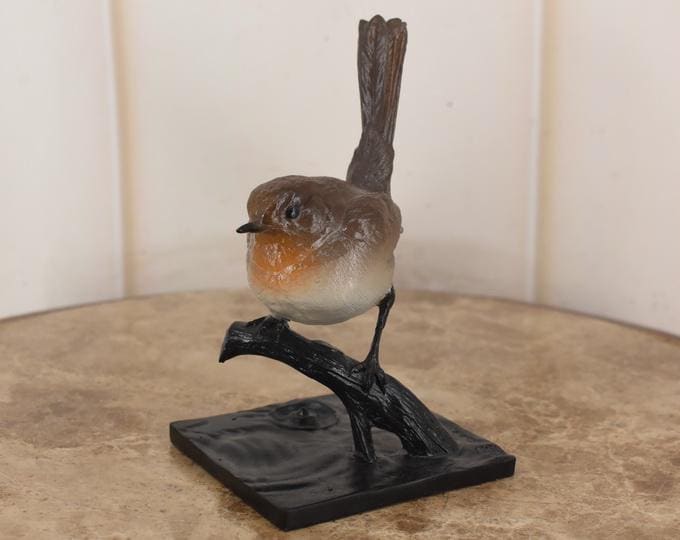 Lifesize Bronze Sparrow Sculpture on Branch - Home Decor