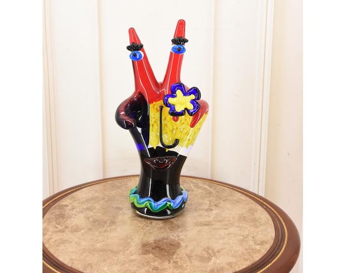Vintage Murano Style Glass Face Sculpture Vase — Colorful Venetian Art Glass Figurine — 1980s Decor — Unique Gift Idea