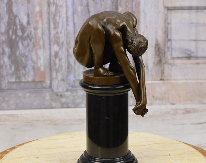 Swimmer Man Act Diver - Bronze Sculpture on Marble - Gift for Swimmer - Home Decor - Handmade Gift - Vintage Statue