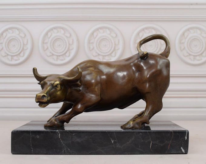 Brave Bull Bronze Statue - Corrida Bronze Sculpture - Home Decor - Unique Statue on Marble Base - Home and Office Decor - Good Gift