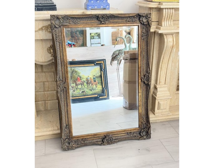 Large Baroque Style Crystal Mirror - Gold Frame, Luxury Wall Decor