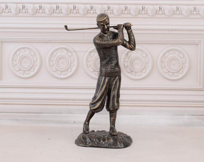 Cast Iron Golfer - Golf Man Trophy -Golfer Figurine - Gift for Golfer - Vintage Statue - Home and Office Decor