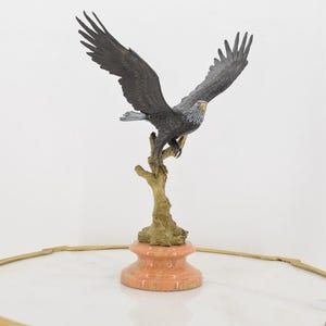 Attacking Eagle Bronze Statue - Figurine Buzzard on Marble Base - Foundry Mark Sculpture - Gift for Hunter - Vintage Art