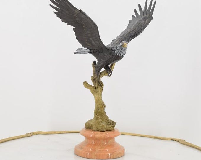 Attacking Eagle Bronze Statue - Figurine Buzzard on Marble Base - Foundry Mark Sculpture - Gift for Hunter - Vintage Art