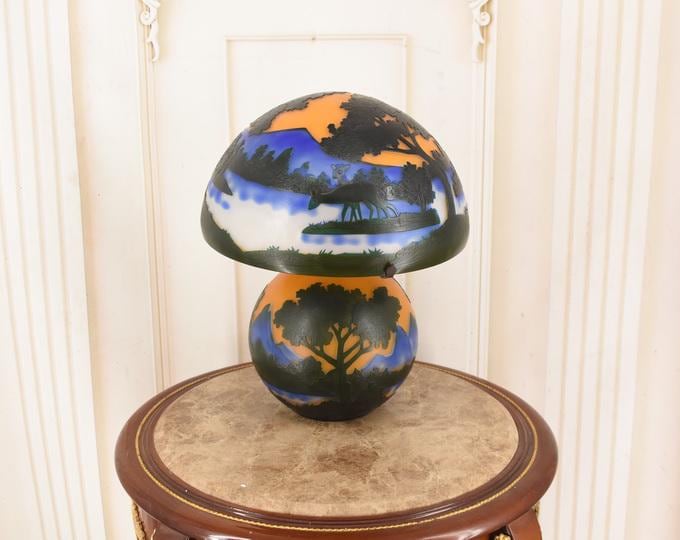 Emile Galle Style Blue Desk Lamp – Art Nouveau Animal Glass Table Light