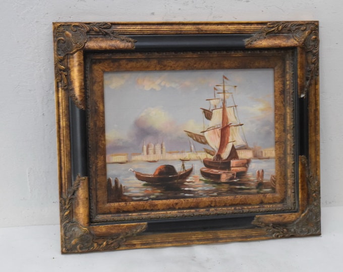 Beautiful Painting Ship at Sea - Painting with Golden Frame - Ships Painting Art Work - Wall Decor - Amazing Home