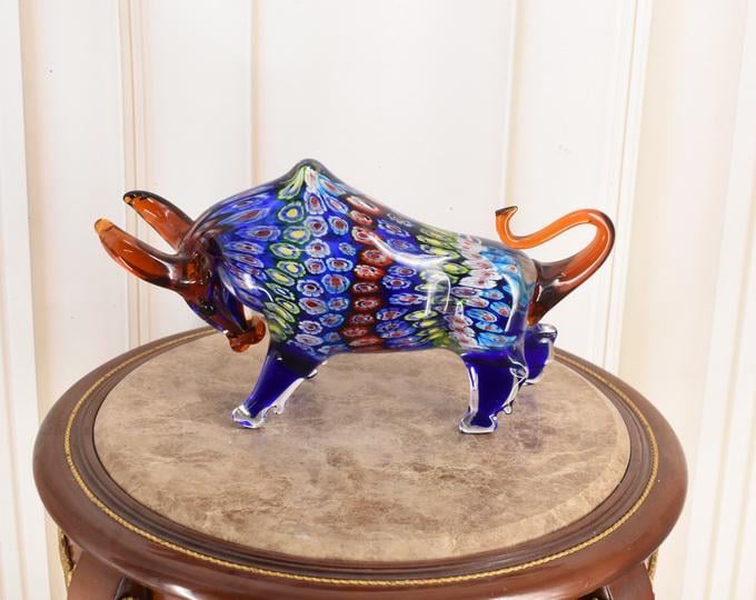 Vintage Murano Style Bull – Colorful Venetian Glass Figure