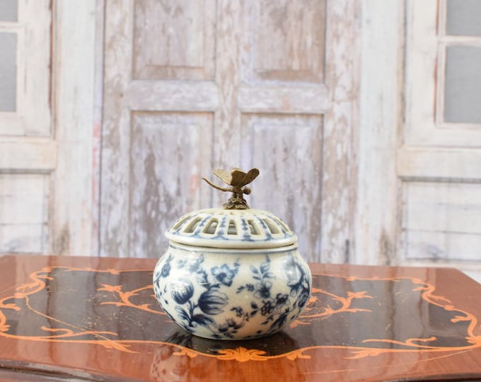 Porcelain Casket - Blue Box - Bronze Statue Butterfly - Flowers Ornaments - Vintage Porcelain - Unique Home Decor - Richly Decorated