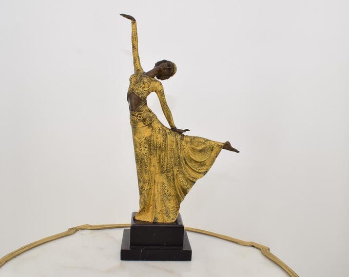 Gilded Bronze Statue - Sherezade Dancer - Art Deco Style acc. Demetre Chiparus Style - Exclusive Bronze on Marble Base - Home Decor