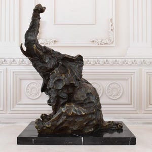 Very Large Cubist Elephant - Bronze Statue on Marble Base - Oriental Statue - Africa Animal Sculpture - Gift Idea - Home Decoration