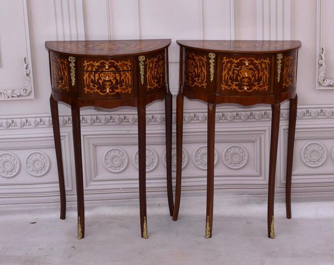 2 Commode French Louis XVI  Style - Console Night Stand - Chest of Drawers - Wooden Table Bronze Ornaments