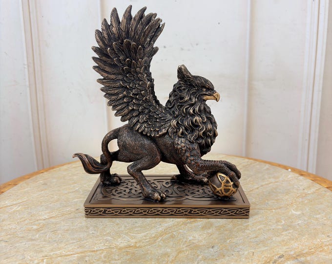Handcrafted Bronze Griffin Statue: Mythical Lion with Eagle Head