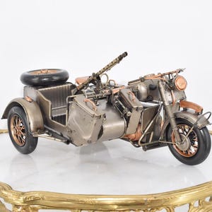 Vintage Metal Military Motorcycle With Sidecar: Collector's Model